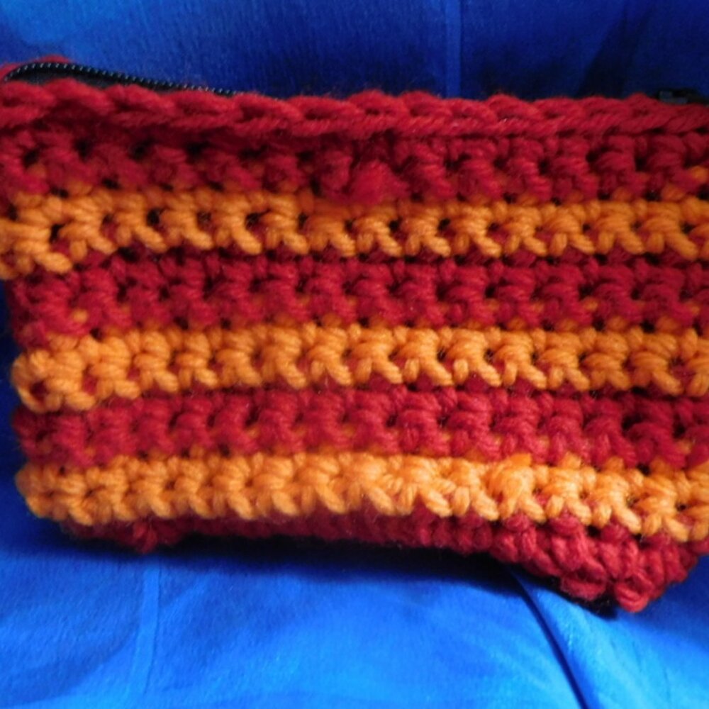 New Red and Orange crocheted change purse with zipper and keyring
